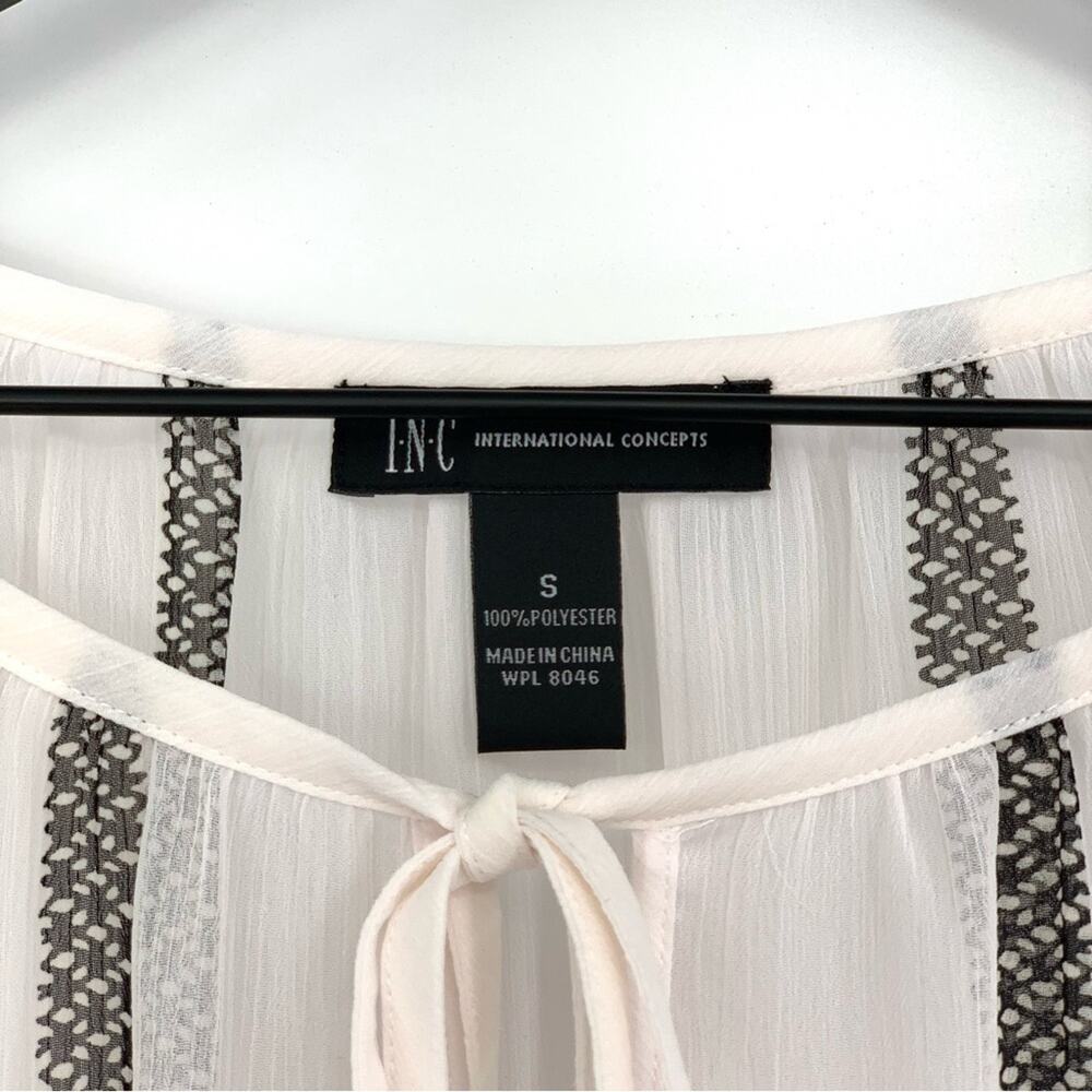 INC International Concepts Sheer Blouse White Black S - Picture 3 of 5